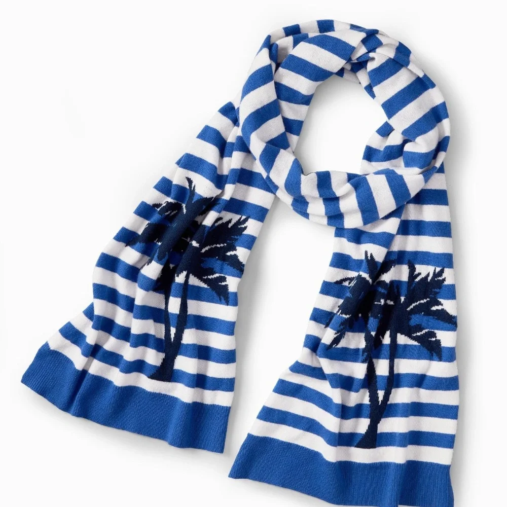NWOT Tommy Bahama Palm Tree Intarsia Scarf Wool And Cashmere Blend